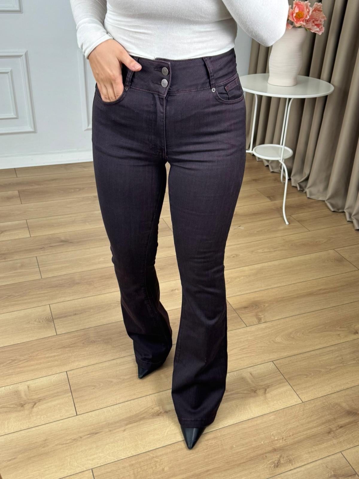 Mürdüm Yüksek Bel Likralı Pensli Geniş Kemerli Jean Pantolon 7151