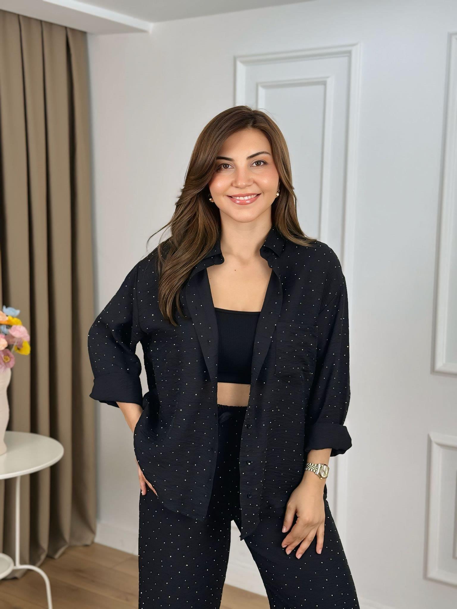 Siyah Beli Lastikli Taşlı Takım 26141