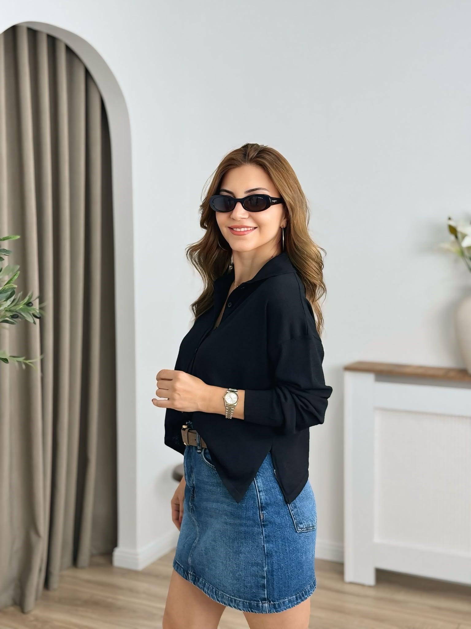 Siyah Polo Yaka Düğmeli Merserize Triko 5490