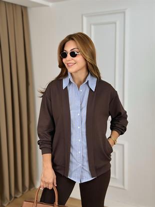 Acı Kahve Gömlek Garnili Modal Kumaş Hırka 26127