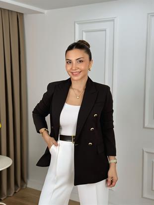 Acı Kahve Kruvaze Yaka Scuba Krep Kumaş Astarlı Ceket 6228