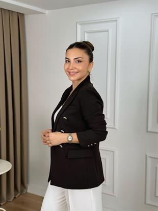 Acı Kahve Kruvaze Yaka Scuba Krep Kumaş Astarlı Ceket 6228
