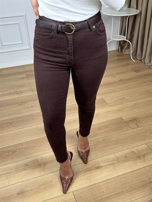 Acı Kahve Yüksek Bel Dar Paça Kot Pantolon 819