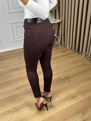 Acı Kahve Yüksek Bel Dar Paça Kot Pantolon 819