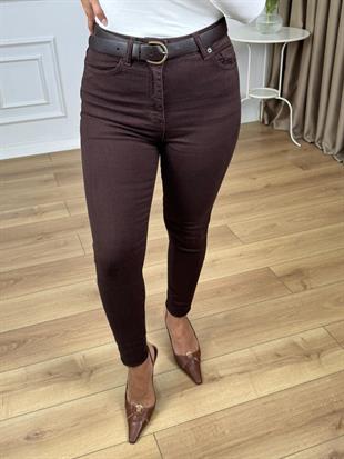 Acı Kahve Yüksek Bel Dar Paça Kot Pantolon 819