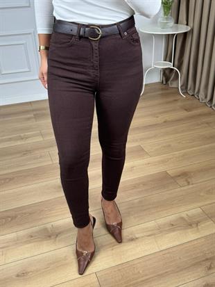 Acı Kahve Yüksek Bel Dar Paça Kot Pantolon 819