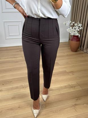 Acı Kahve Yüksek Bel Flatolu Pantolon 0513