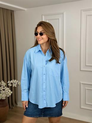 Açık Mavi Tek Cepli Regular Fit Poplin Gömlek 5234