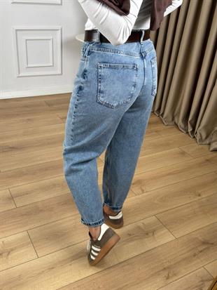 Açık Mavi Yüksek Bel Balon Mom Jean 7057