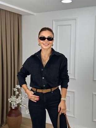 Antrasit Beli Büzgülü Düğmeli Kot Tulum 3037