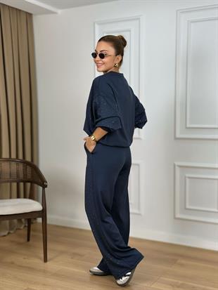 Antrasit Bisiklet Yaka Taşlı Modal Kumaş Takım 26116