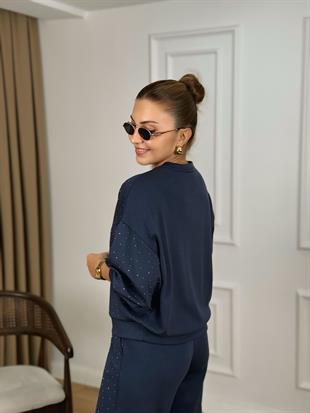 Antrasit Bisiklet Yaka Taşlı Modal Kumaş Takım 26116