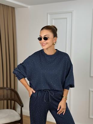 Antrasit Bisiklet Yaka Taşlı Modal Kumaş Takım 26116