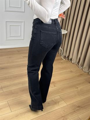 Antrasit Yüksek Bel Düğme Detaylı Fermuarlı Likralı Denim Kumaş Boru Paça Kot Pantolon 7170