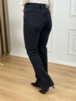 Antrasit Yüksek Bel Düğme Detaylı Fermuarlı Likralı Denim Kumaş Boru Paça Kot Pantolon 7170
