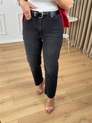 Antrasit Yüksek Bel Yanı Ve Arka Cebi Şerit Fermuar Detaylı Jean Pantolon 7004