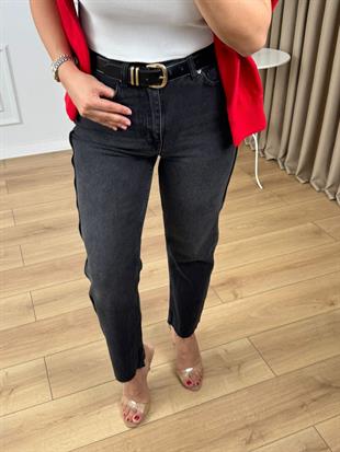 Antrasit Yüksek Bel Yanı Ve Arka Cebi Şerit Fermuar Detaylı Jean Pantolon 7004