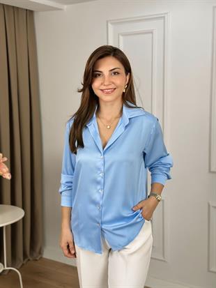 Bebe Mavi Lyocell Saten Gömlek 26108