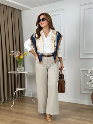 Bej Yüksek Bel Double Paça Pantolon 6412