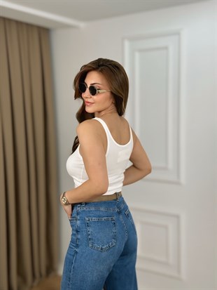 Beyaz Bisiklet Yaka Fitilli Atlet 17596