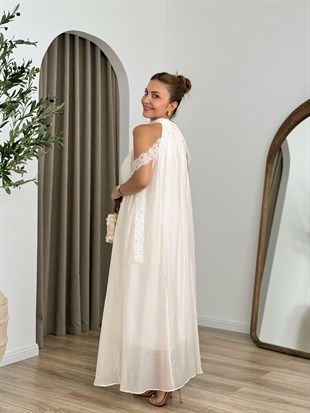 Beyaz Halter Yaka Boyundan Bağlamalı Astarlı Elbise 3438