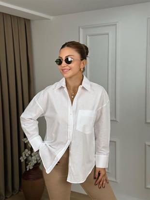 Beyaz Tek Cepli Regular Fit Poplin Gömlek 4701