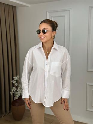 Beyaz Tek Cepli Regular Fit Poplin Gömlek 4701