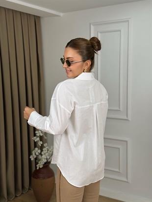 Beyaz Tek Cepli Regular Fit Poplin Gömlek 4701