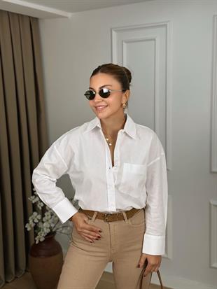 Beyaz Tek Cepli Regular Fit Poplin Gömlek 4701
