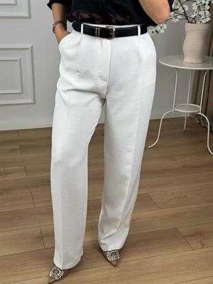 Beyaz Yüksek Bel Pileli Palazzo Pantolon 51024