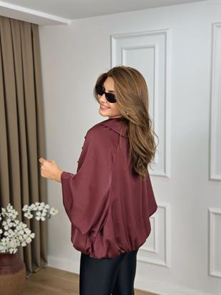 Bordo Bebe Yaka Yarasa Kol Fermuarlı Bomber Ceket 26500