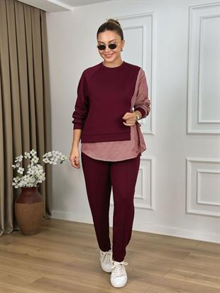 Bordo Bisiklet Yaka Bağlamalı Modal Kumaş Takım 2307