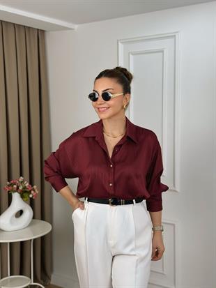 Bordo Düğmeli Nisbet Kumaş Gömlek 251329