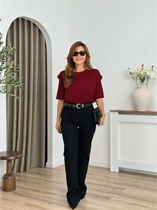 Bordo Omzu Vatkalı Yarasa Kol Triko 5109