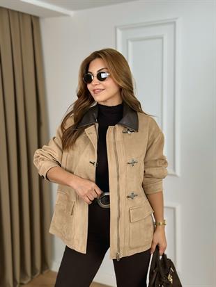 Camel Fermuarlı Kancalı Cepli Süet Kumaş Astarlı Kaban 6309