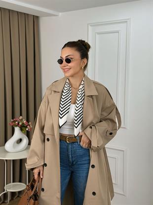 Camel Kuşaklı Astarlı Lüks Kalite Poliviskon Trenchcoat 9477