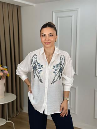 Ekru Fiyonk Nakışlı Gömlek 261405