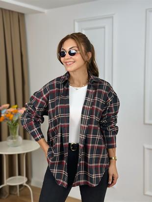 Füme Düğmeli Ekose Desenli Gömlek 2227