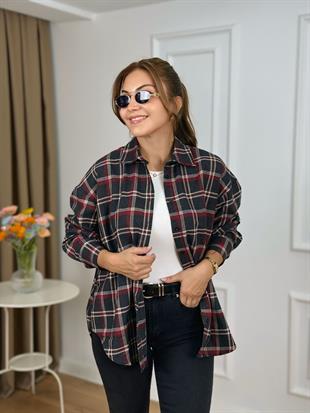 Füme Düğmeli Ekose Desenli Gömlek 2227