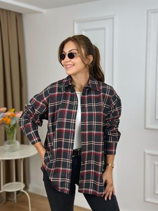 Füme Düğmeli Ekose Desenli Gömlek 2227