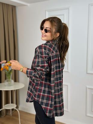 Füme Düğmeli Ekose Desenli Gömlek 2227