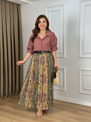 Gül Kurusu Düşük Omuzlu Oversize Gömlek 4612