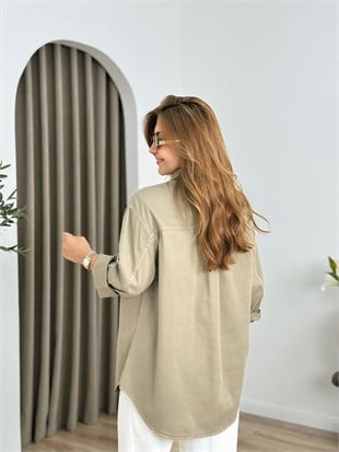 Haki Düğmeli Oversize Gömlek 6082