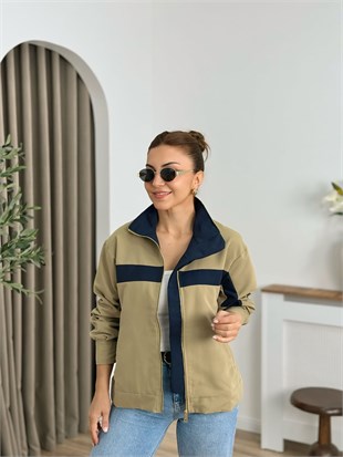 Haki Fermuarlı Astarlı Trenchcoat 3436