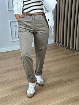 Haki Örgü Kemerli Gabardin Pantolon 51063