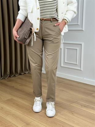 Haki Örgü Kemerli Gabardin Pantolon 51063