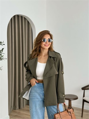Haki Premium Kalite AstarlıTrenchcoat 6389