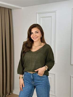 Haki V Yaka Truvakar Kol Merserize Triko 4554