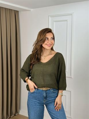 Haki V Yaka Truvakar Kol Merserize Triko 4554