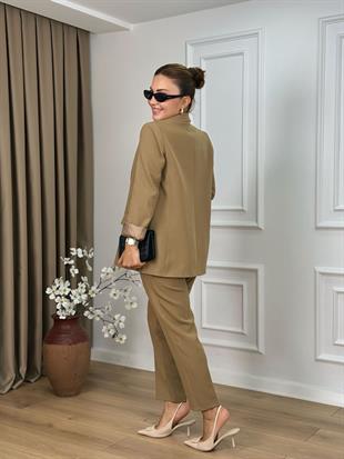 Haki Yüksek Bel Kemerli Yanları Cepli Pantolon 3790